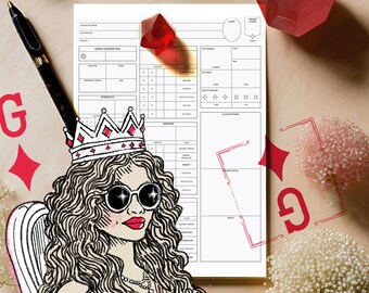 Gemma's TTRPG D&D-personageblad dat games wint | 9 pagina's modern karakterblad pdf | Afdrukbare RPG-tracker waarmee je voorop blijft lopen
