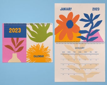 Pink Blue Green Handmade Organic Personal Wall Calendar, Calendar 2023, Wall Calendar 2023, Printable Wall Calendar