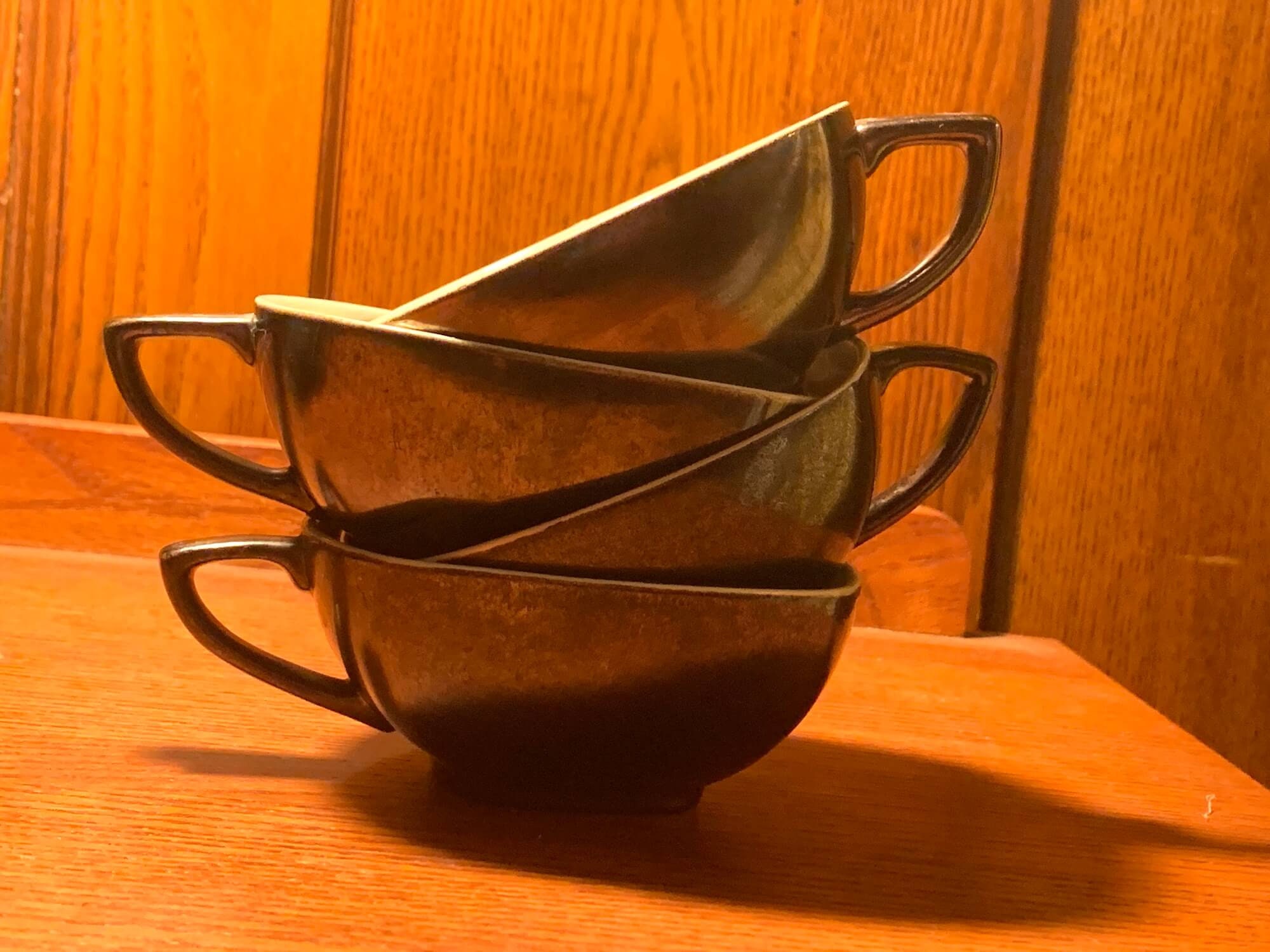 Red Wing Lotus Bronze Pottery Cups - Four (4) sold separately - Square shaped cups MCM beauties