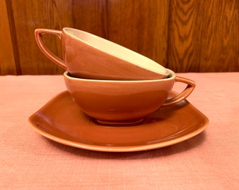 Red Wing Pottery Coffee Cups and Saucer - Set of 2 cups and 1 plate - RARE