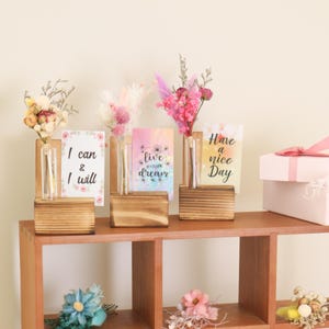 Mini vaso de buquê de flores secas, cartões de condolências, pensando em seus cartões, presente de Natal, flores DIY, cartões para amigas, para ela, saudades de você