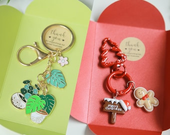 Handmade monstera green leaf keychain, Christmas-style bag charm gift for women’s key holder