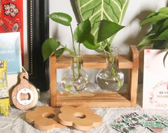 Propagation Station with Gift Box Package: Stem Vase Holder, Bamboo Cup Coaster, Bottle Opener,Hand Towel Ideal Gifts for Mother Mom Women