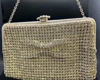 VTG Handset Rhinestone Clutch Evening Bag With Chain Made By Walborg W.Germany