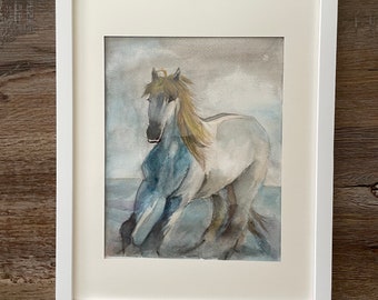 ORIGINAL White Horse Out in the Snow, Galloping Horse, Horse in Snow, Running Horse in Grey Background