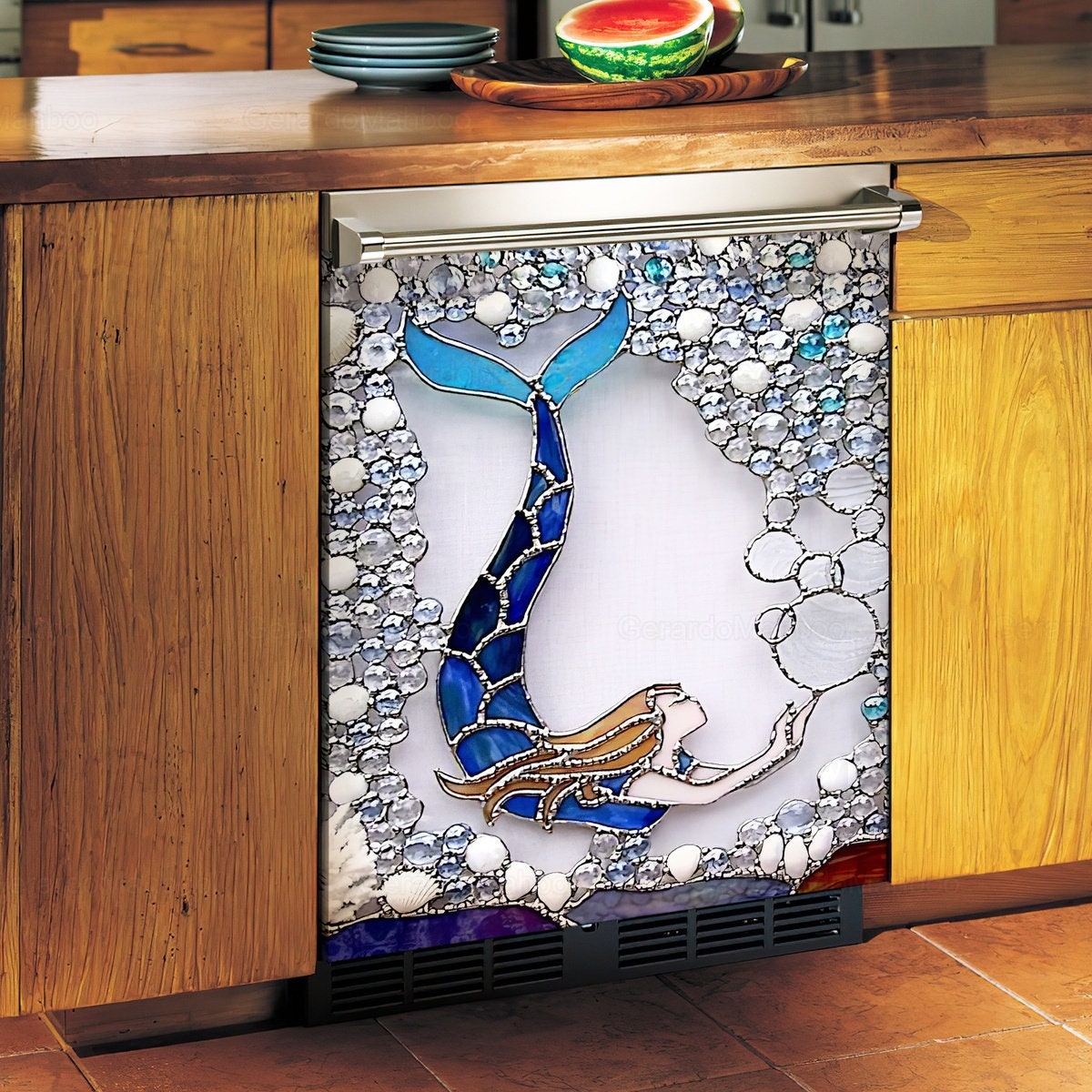 Mermaid Dishwasher Cover, Ocean Dishwasher, Mermaid Dishwasher, Mermaid Dishwasher Sticker