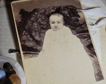 Baby In White - Antique Victorian Cabinet Card of a Child In A Long Dress, circa 1890 from Holland, Michigan - Vintage 1800s Photography