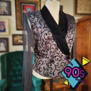Vintage 90s JR NITES By CALIENDO Black Women&#39;s Formal Sheer Floral Jacket - Size 8