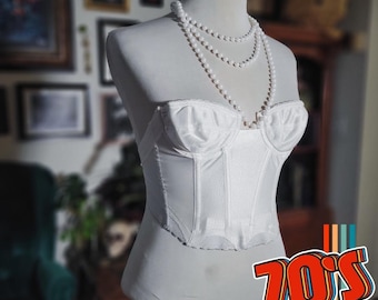 Backless by Smoothie Corset Bustier White Vintage 70s Top 32A Womens Lingerie
