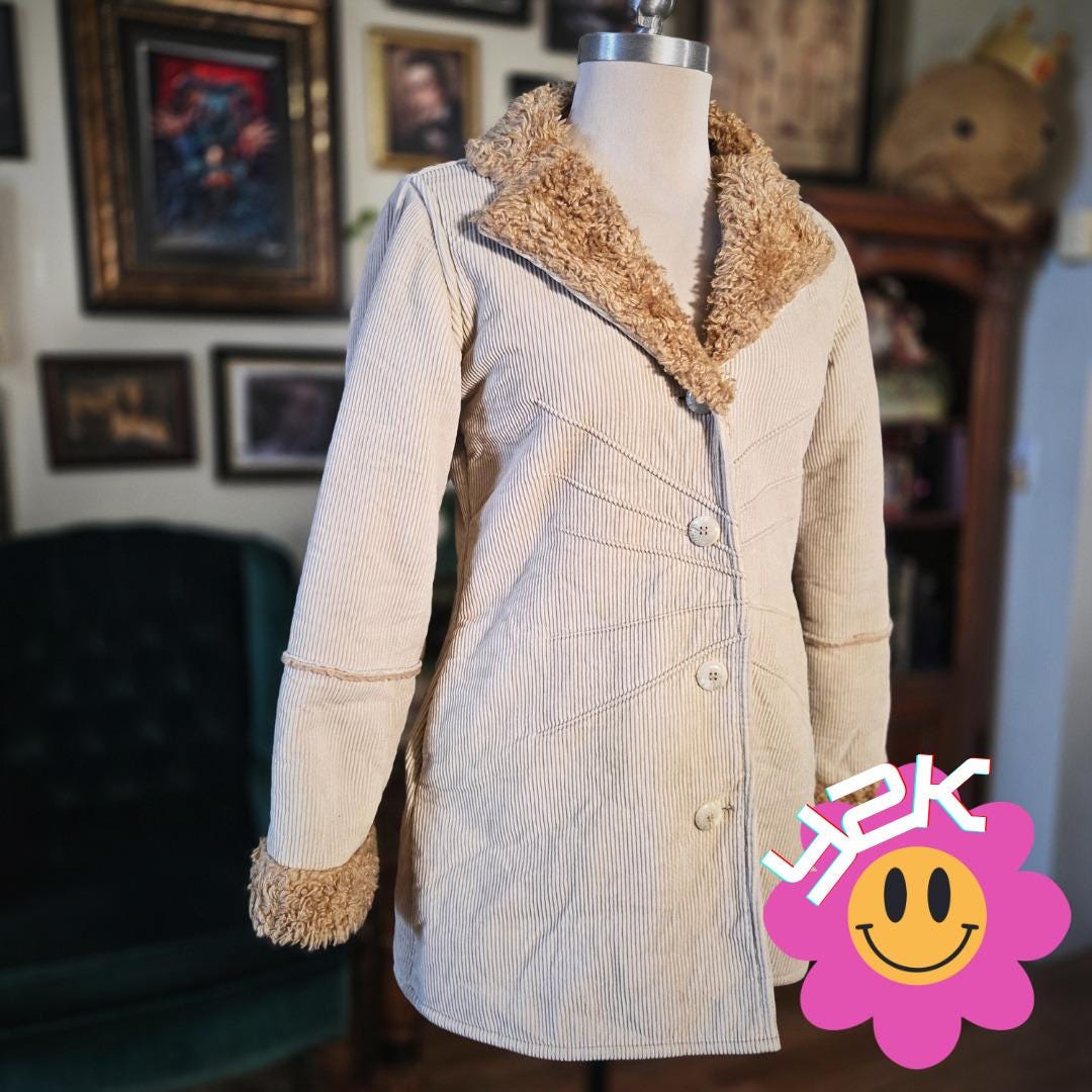 ジャケット・アウター 00s archive GMSTAR DE FUGA wool coat y2k Vintage 90's / Y2K Giacca Gallery Faux Fur Trim Faded Denim