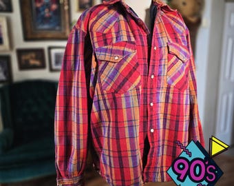 Rustic Outfitters Flannel Shirt Vintage 90s Quilted Lining Plaid Pearl Snap XL