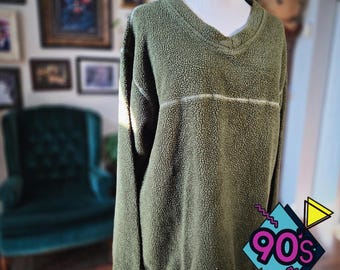Columbia Sportswear Fleece Pullover Vintage 90s Green Deep Pile Sherpa Mens L