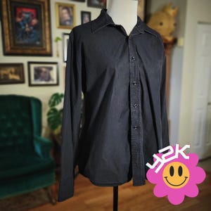 Vintage Y2K Fender Black Button Up Shirt Long Sleeve Embroidered Logo Guitar M image 2