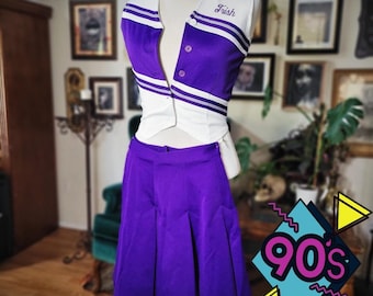 Team Mates Cheerleading Uniform Vintage 90s Purple White Skirt Top Set USA Small