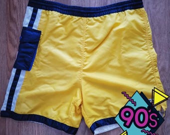 Chaps Ralph Lauren Swim Trunks Vintage 90s Yellow Blue Colorblock Mens Medium M