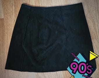 Blugirl Blumarine Mini Skirt Vintage 90s Black Suede Leather Italian Designer 40