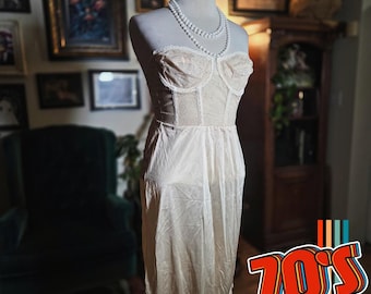 Vintage 70s BackTalk Young Smoothie Corset Slip Dress Strapless Cream Lingerie