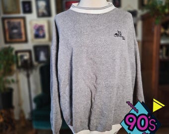 Tri-Mountain Pullover Sweater Vintage 90s XL Mens Grey Houndstooth Knit Crewneck