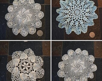 Vintage Crochet Doily Bundle Set of 4 Handmade Lace Table Decor