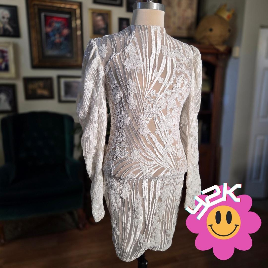 White Sequin Mini Dress Long Sleeve - Etsy White Sequin Mini Dress Long Sleeve - Etsy