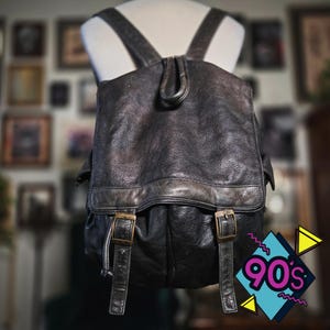 Vintage 90s Leather Backpack Black - Etsy display picture 2