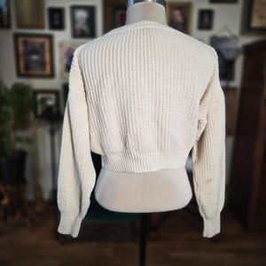 Urban Outfitters Cropped Sweater Vintage Y2K Cream Knit Chunky Pullover XS image 4