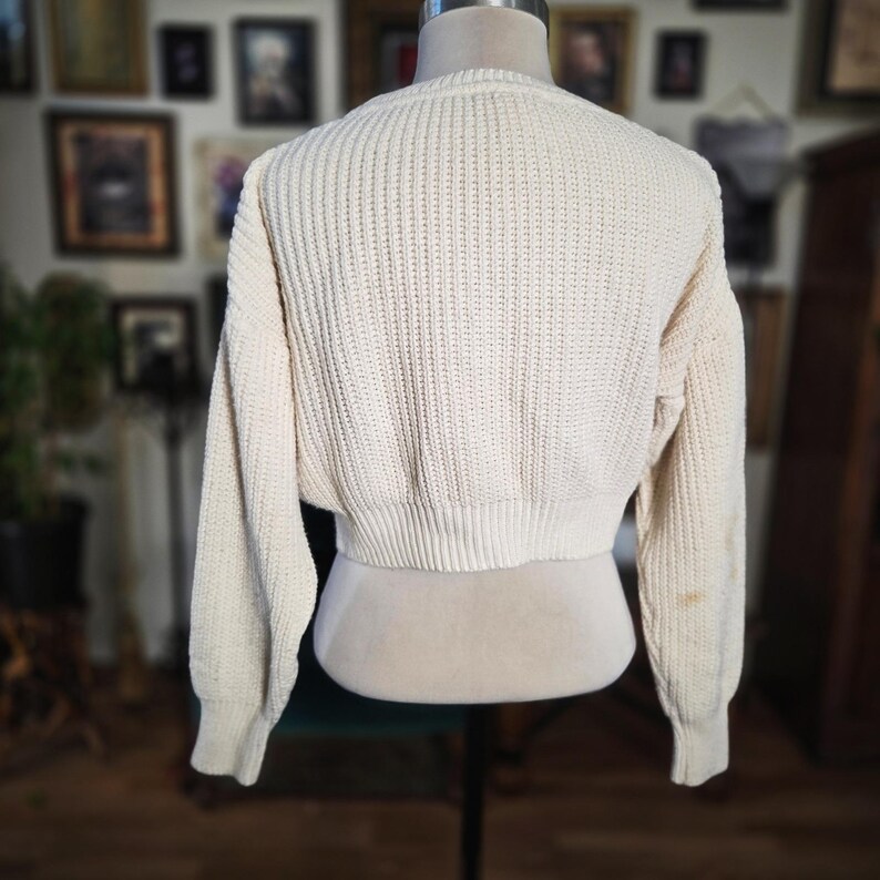 Urban Outfitters Cropped Sweater Vintage Y2K Cream Knit Chunky Pullover XS image 4