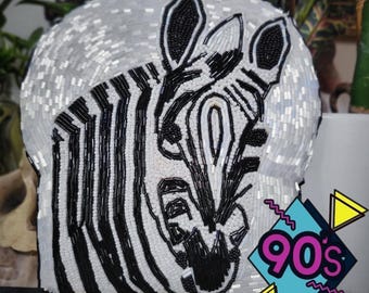 NWT Vintage 90s TST Arts Purse Bag Black White Hand Beaded Zebra Kitsch Artwear