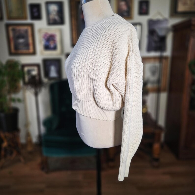Urban Outfitters Cropped Sweater Vintage Y2K Cream Knit Chunky Pullover XS image 5