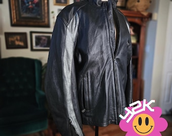 Vintage Y2K AXO Racing Leather Motorcycle Jacket Men's Black Motorcycle Riding