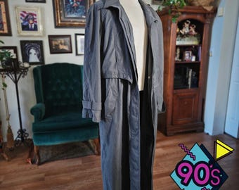 Trench Coat Charcoal Vintage 90s Grey Long Duster Jacket Belted Goth Size 12