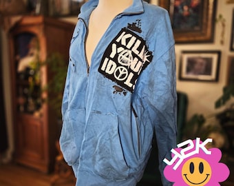 Black Label Punk Jacket Kill Your Idols Vintage Y2K Studded Hoodie Blue XL Goth