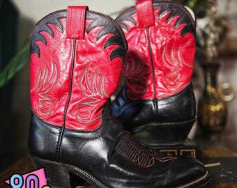 Olathe Boot Company Cowboy Boots Vintage 80s Mens 10.5 D Red Leather Western