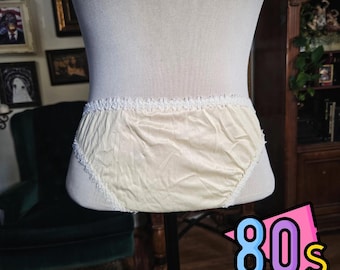 Vintage 80s Ivory Lace Trim Brief Panties High Waisted Full Brief Lingerie