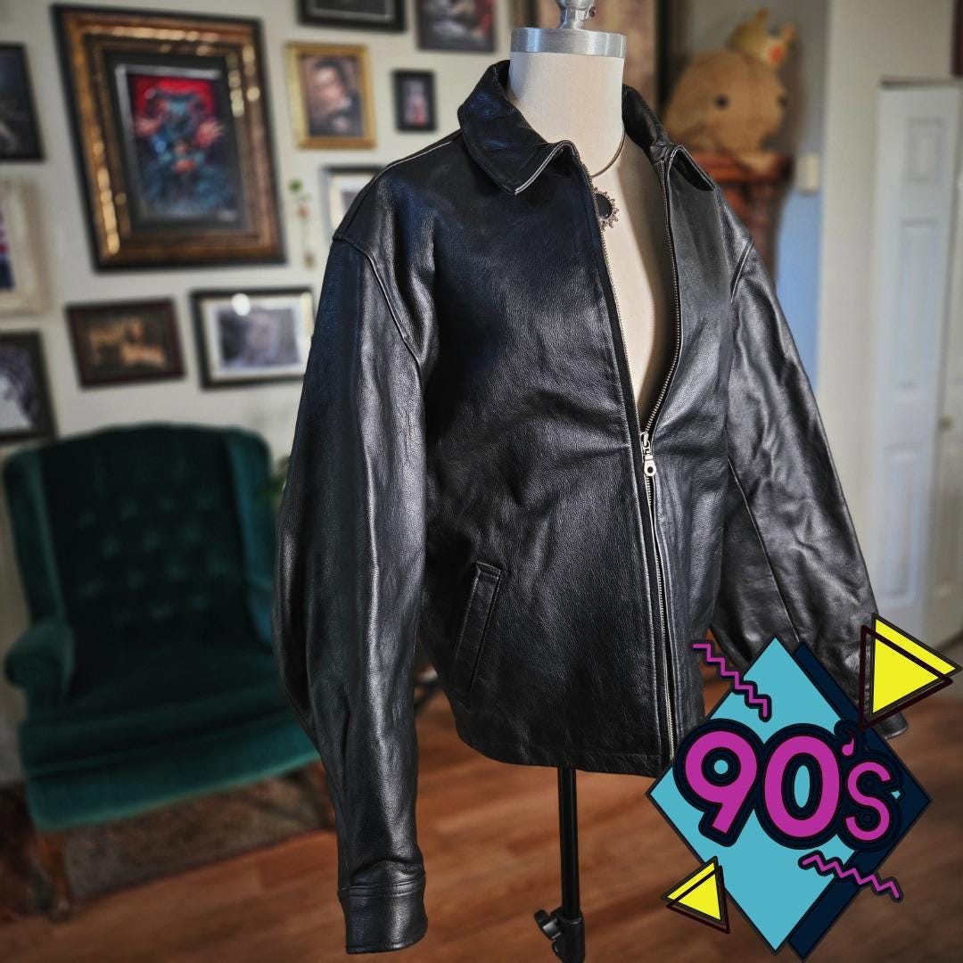 90s Vintage Leather Jacket - Etsy