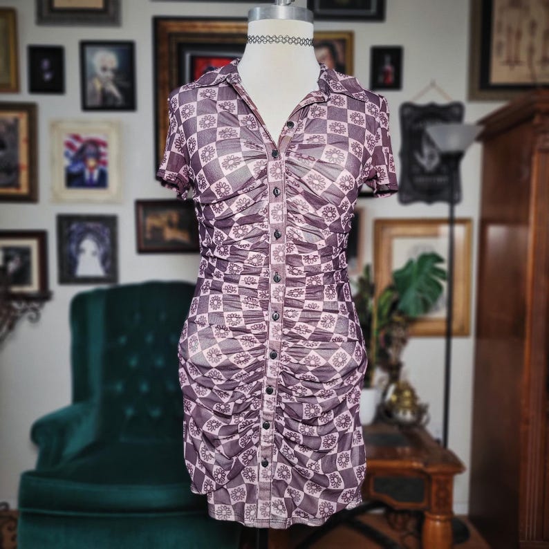 Urban Outfitters Mini Dress Vintage Y2K Checkerboard Ruched Mallgoth Medium immagine 3