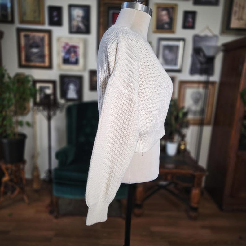 Urban Outfitters Cropped Sweater Vintage Y2K Cream Knit Chunky Pullover XS image 3