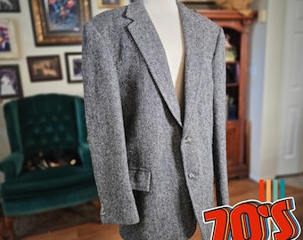 Vintage 70s Men's Wear Creations Gray Herringbone Tailored Blazer Jacket