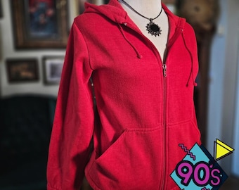 Nordstrom POV Hoodie Sweater Red Zip Up Vintage 90s Womens Small Sweatshirt