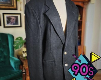 Why This Blazer Vintage 90s Black Wool Blend Jacket Oversized Dark Academia XL