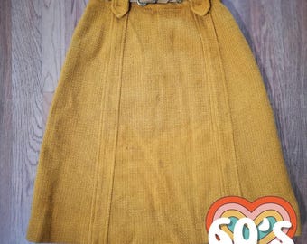 Summit of Boston Skirt Vintage 60s Mustard Yellow Wool A-Line Chain Belt Mod 8