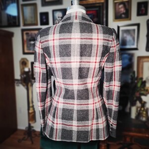 BCBG Max Azria Blazer Plaid Wool Mohair Vintage 90s Grey Red Jacket Sample Small image 7