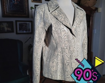 Vintage 90s VAKKO Sport Womens Snake Print Leather Blazer Jacket XL