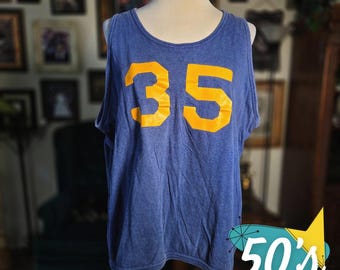 Vintage 1950s Basketball Jersey Reversible Blue Red Tank Top Number 35 White XL
