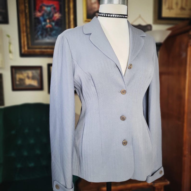 Vintage BCBG Max Azria Blazer 90s Grey Tailored Jacket Made in USA NWT Size 10 image 2