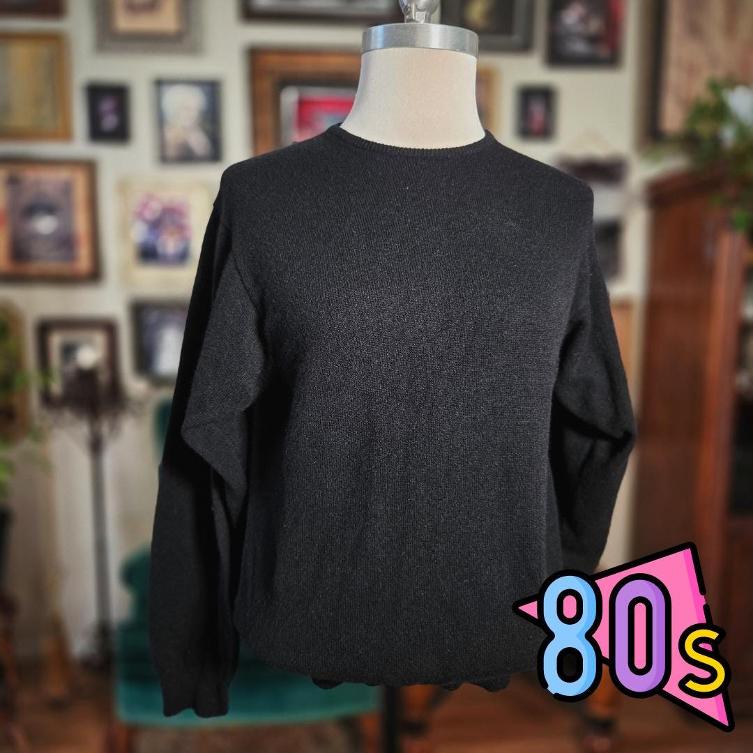 Marks & Spencer, St Michael Cashmere Sweater Black Vintage 1980s Made in UK Crewneck Pullover 16