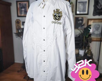 Coogi Button Up Shirt Vintage Y2K White Embroidered Hip Hop Baggy Mens XXXL 3XL