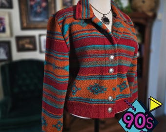 County Clothing Southwestern Jacket Vintage 90s Aztec Print Western Red Medium