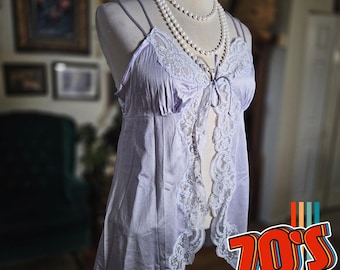Lily of France Purple Lace Trim Cami Babydoll Lingerie Top Large