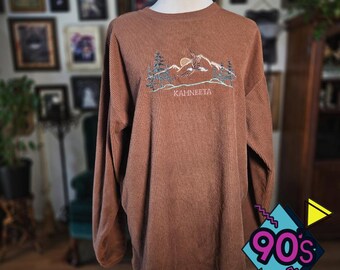 Desert Heat Sweatshirt Brown Ribbed Vintage 90s Large Eagle Mountain Kahneeta